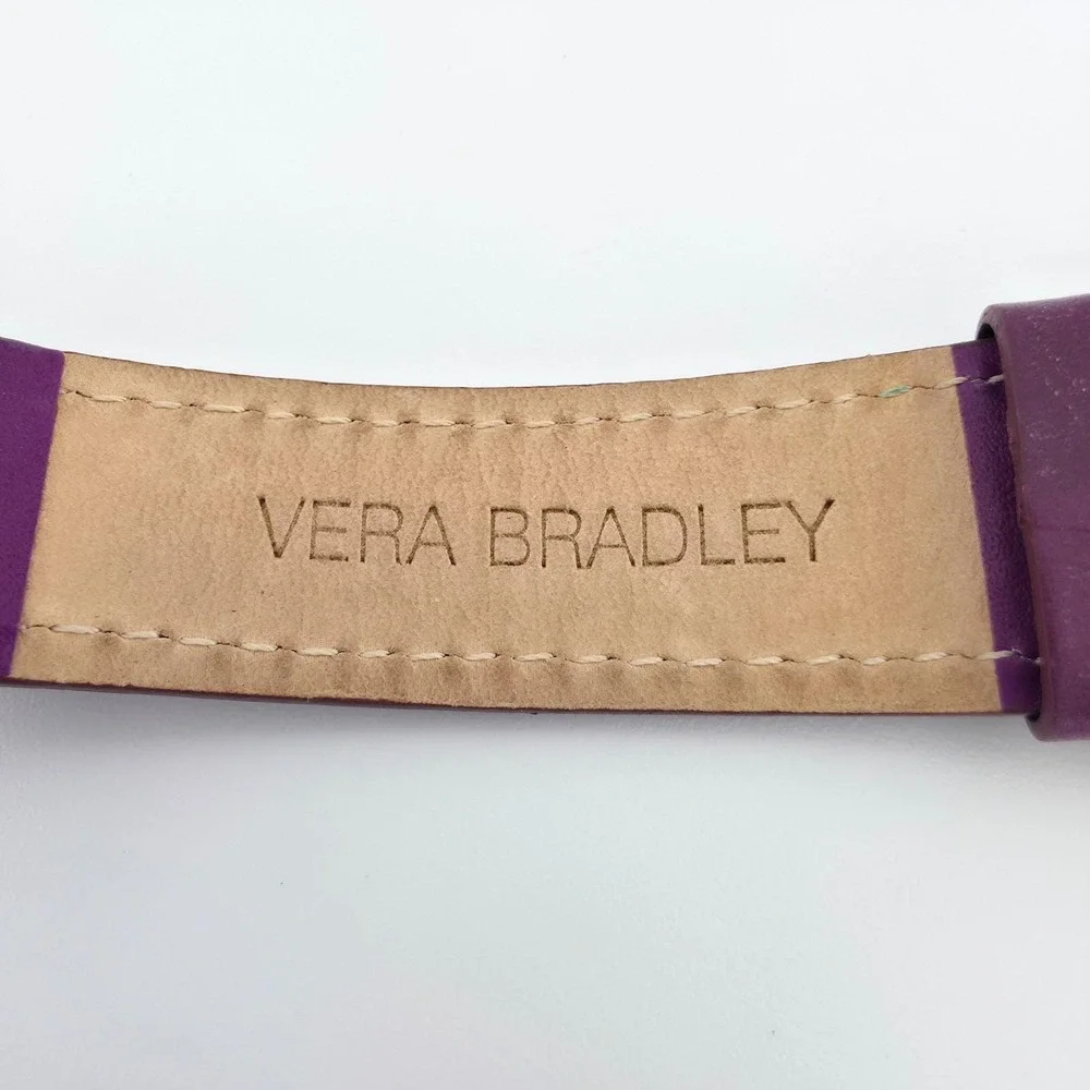 VERA BRADLEY 'Plum Petals' Ladies Watch Purple Leather Band Silver Tone 7.5